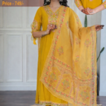 Namrita 2 Mustard Embroidered Viscose Roman Suit Set