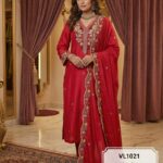 VL1021 Regal Red Embroidered Cotton Suit Set