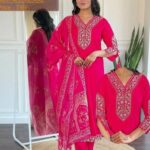 Namrita Elegant Pink Embroidered Viscose Roman Suit Set