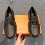 Premium Brown Leather Loafers with Metal Buckle