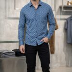 Stylish Sky Blue Printed Formal Shirt