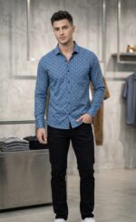 Stylish Sky Blue Printed Formal Shirt
