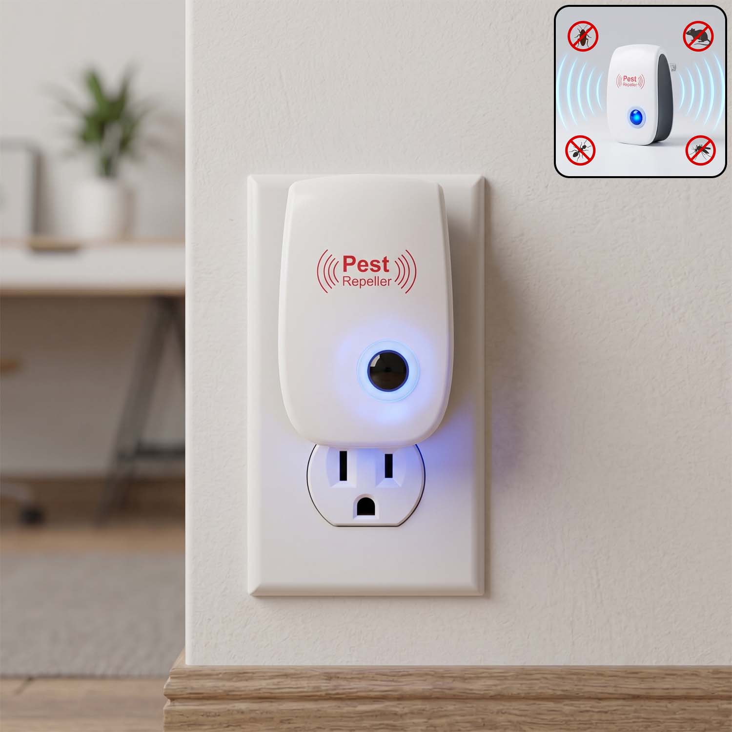 KPZNEkFC4eK0MT6rXcezKBrSPaQR5sARVXUlz4EJ Electric Pest Repeller - Ultrasonic Plug-in Pest Control Device (1 Pc) - Image 1