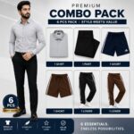 Combo Men's 1 Formal Pant + 1 Shirt + 2 Sports Shorts + 2 Lower Track Pants (Pack of 6/ mix colors))