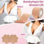 Boob Tape With 10 Pairs Nipple Cover Cotton Wide Thin Breast Tape - Womens Girls Breast Lift Booby Tape - Push Up Lifting Tape - Suitable For All Breast Types - Breast Lift Bra Tape - Bob Tape For Natural Breast Lift (1 Pc 5 Meters) - Image 4