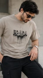 Cotton Lycra heavy gsm down shoulder PRADA T shirt - Image 3