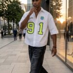 White black baggy shirt down shoulder