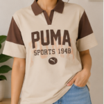 Women's Beige & Brown Colorblock Printed Polo T-Shirt