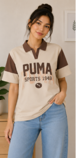 Women's Beige & Brown Colorblock Printed Polo T-Shirt