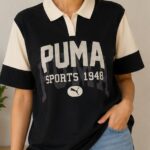 Women's Black & White Colorblock Printed Polo T-Shirt