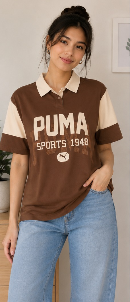 13 Women's Brown & Beige Colorblock Printed Polo T-Shirt - Image 1