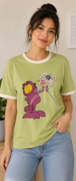 Women's Light Green Graphic Printed Round Neck T-Shirt
