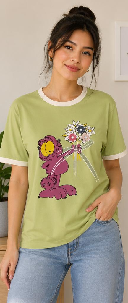 324caf09-9669-4d31-8b79-ef224a163869 Women's Light Green Graphic Printed Round Neck T-Shirt - Image 1