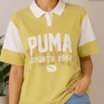 Women's Lime Green & White Colorblock Printed Polo T-Shirt