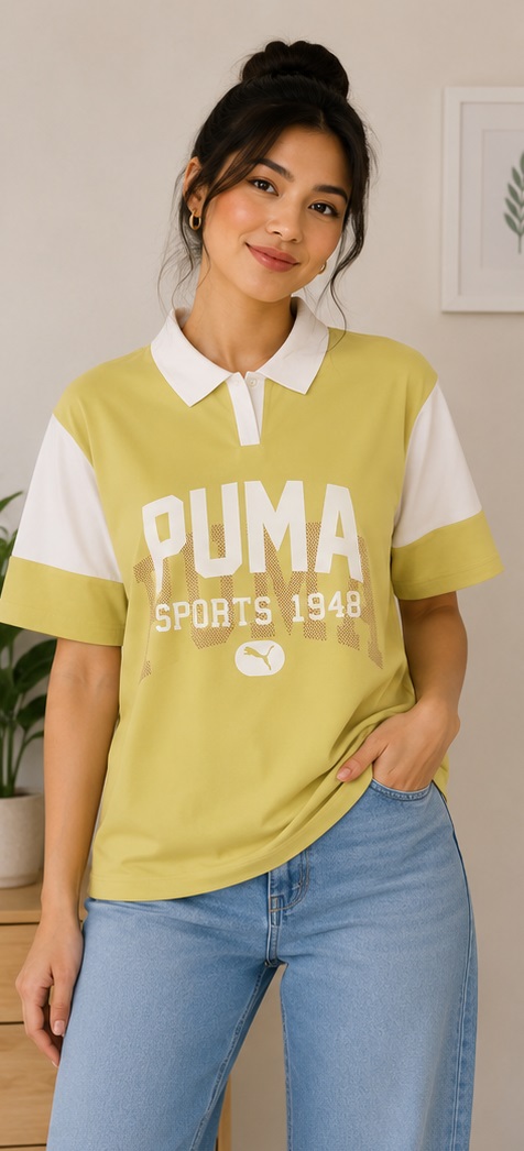 5 Women's Lime Green & White Colorblock Printed Polo T-Shirt - Image 1