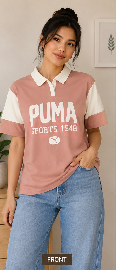 7 Women's Dusty Pink & White Colorblock Printed Polo T-Shirt - Image 1