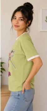 Women's Light Green Graphic Printed Round Neck T-Shirt - Image 2