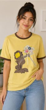 Women's Yellow Garfield Graphic Printed T-Shirt. Free Size