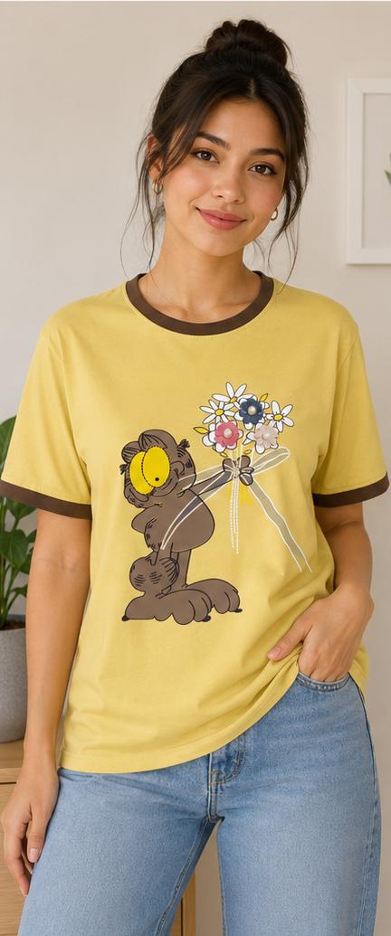 WhatsApp Image 2026-07-04 at 5.42.55 PM (1) Women's Yellow Garfield Graphic Printed T-Shirt. Free Size - Image 1
