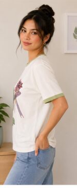 Women's White Graphic Printed Round Neck T-Shirt - Image 3