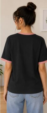 Women's Black Graphic Printed Round Neck T-Shirt - Image 2