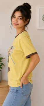 Women's Yellow Garfield Graphic Printed T-Shirt. Free Size - Image 3