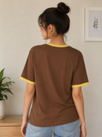 Women's Brown Graphic Printed Round Neck T-Shirt - Image 3