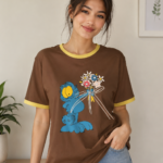 Women's Brown Graphic Printed Round Neck T-Shirt