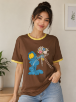 Women's Brown Graphic Printed Round Neck T-Shirt
